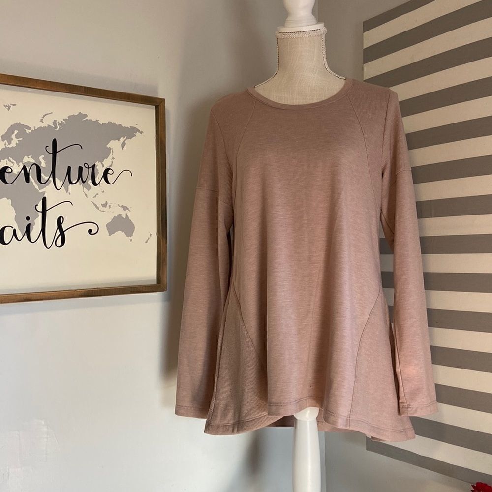 LOGO Lori Goldstein Lounge Blush Long Sleeve Handkerchief Hem Mix Knit Top Sz M